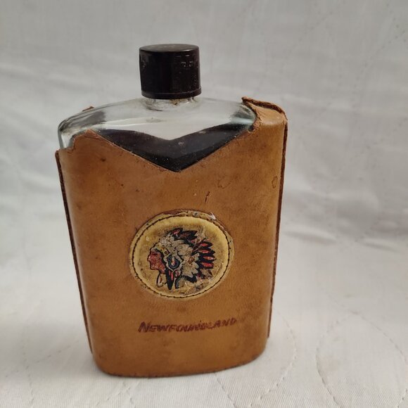 VINTAGE MANIWAKI FLASK Covered in handmade leather ***RARE*** - Picture 3 of 7